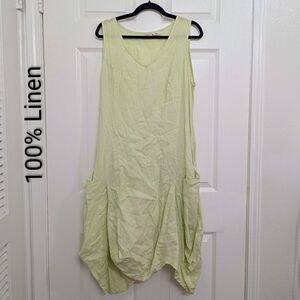 La Blend 100% Linen Maxi Sleeveless Dress Sz L Unique Bubble Assymetrical Hem